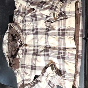Women’s BURTON Medium Plaid Brown Cream & Pink hooded snowboarding jacket M